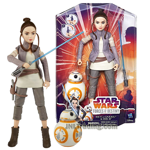 Star Wars Year 2016 Forces of Destiny Series 11 Inch Tall Figure - REY of JAKKU and BB-8 with Blaster and Lightsaber Swinging Action