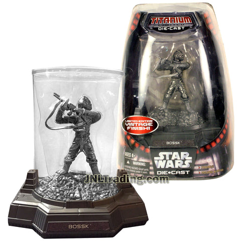 Star Wars Year 2006 Titanium Die Cast Series 4 Inch Tall Figure - Limited Edition Vintage Finish BOSSK (Silver Color) with Blaster Rifle and Display Case