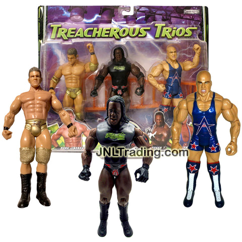 Jakks Pacific Year 2005 World Wrestling Entertainment WWE TREACHEROUS TRIOS 3 Pack 7 Inch Tall Figure Set - MARK JINDRAK, BOOKER T and KURT ANGLE with Ladder