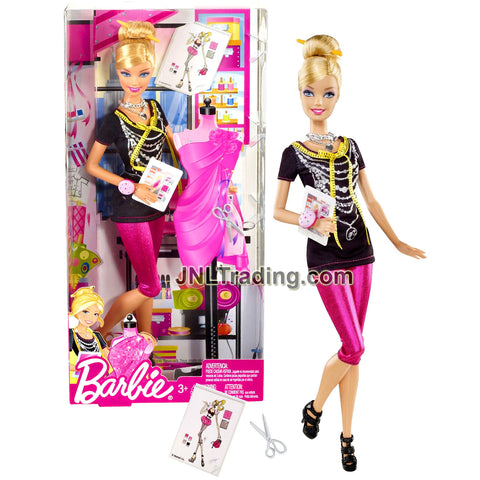 Year 2011 Barbie I Can Be Series 12 Inch Doll Set - Caucasian FASHION DESIGNER X2887 with Hairpin, Necklace, Bracelet, Tablet, Scissors and Shoes