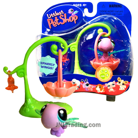 Year 2006 Littlest Pet Shop LPS Portable Pets Real Feel Series Bobble Head Figure - DRAGONFLY #316 with Nectar Feeder and Swing