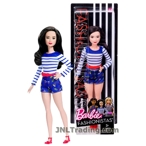 Barbie Year 2016 Fashionistas Series 10 Inch Doll - Petite Asian BARBIE DYY91 in White Blue Long Sleeve Shirt and Blue Nice in Nautical Shorts with Belt