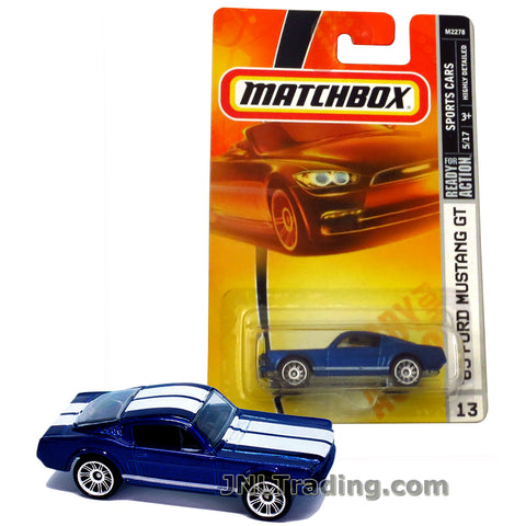 Matchbox Year 2007 Sports Cars Series 1:64 Scale Die Cast Metal Car #13 - Blue Color Classic Sport Coupe '65 FORD MUSTANG GT with White Stripes M2278