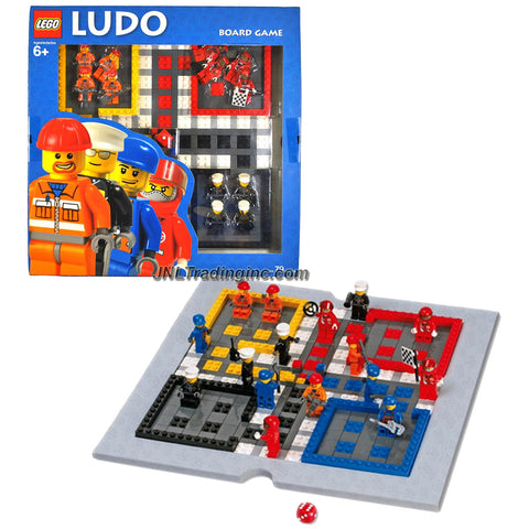 Lego Year 2006 Board Game Set #4499572 - LUDO with Gameboard, Dice, 4 Policeman Minifigures, 4 Construction Worker Minifigures, 4 Repairman/Mechanics Minifigures and 4 Race Car Driver Minifigures (Total Pieces: 79)