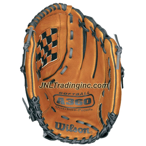 Wilson Genuine Leather Slow Pitch Softball 13 Inch Over Sized Pocket Right Hand Throw Glove Mitt - Model: A360 , Color: Brown and Black
