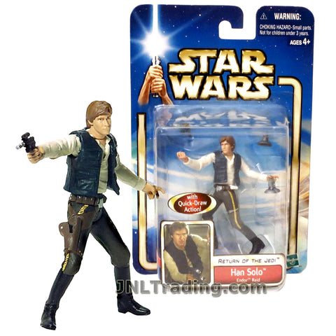 Star Wars Year 2002 Return of the Jedi 4 Inch Tall Figure #37 - Endor Raid HAN SOLO with Blaster Pistol and 2 Proton Grenades