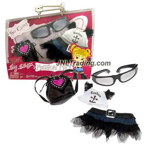 MGA Entertainment Bratz Big Babyz Fashion Pack Series - TREASURES Style with White "Couture" Tops, Black Mesh Skirt with Belt, Backpack & Sunglasses