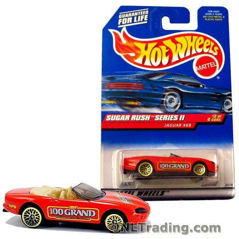 Hot Wheels Year 1998 Sugar Rush Series 1:64 Scale Die Cast Car Set #2 - Nestle 100 Grand Red Color Sports Convertible Coupe JAGUAR XK8 21318