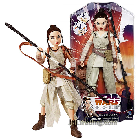 Star Wars Year 2016 Forces of Destiny Series 11 Inch Tall Figure - REY of JAKKU with Backpack and Staff Swinging Action