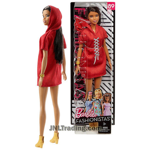 Barbie Year 2017 Fashionistas Series 12 Inch Doll Set #89 - Tall African American BARBIE FJF49 in Red XOXO Hoodie Dress