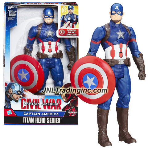 Hasbro Year 2015 Marvel Captain America - Civil War Titan Hero Series 12 Inch Tall Electronic Action Figure - CAPTAIN AMERICA with Sounds Plus Shield