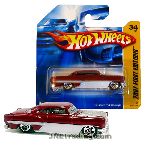 Hot Wheels Year 2007 First Editions Series 1:64 Scale Die Cast Car Set #34 - Red and White Classic Coupe CUSTOM '53 CHEVY K6166 with Exposed Engine