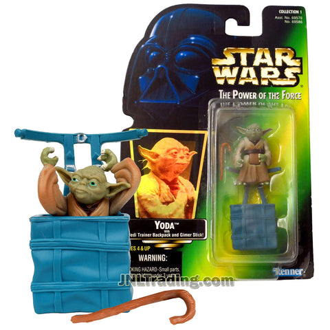 Star Wars Year 1997 Power of The Force Series 2 Inch Tall Figure - YODA with Jedi Trainer Backpack and Gimer Stick