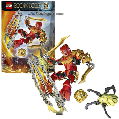 Lego Year 2015 Bionicle Series 8 Inch Tall Figure Set #70787 - TAHU Master of Fire with Golden Swords, Lava Surfboard, Bashing Battle Arm, Fire Golden Mask and Skull Spider (Total Pieces: 89)