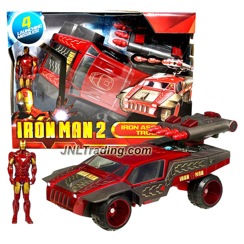Hasbro Year 2010 Iron Man 2 Movie Series 10 Inch Long Vehicle - IRON ASSAULT TRUCK with Flipped Open Cockpit, Missile Launcher and Iron Man Figure