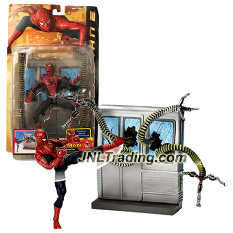 Toy Biz Year 2004 Marvel Spider-Man 2 Movie Series 6 Inch Tall Figure - SPIN & KICK SPIDER-MAN with Subway Accessory and Doc Ock's Tentacles