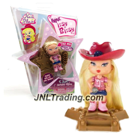 MGA Entertainment Bratz Itsy Bitsy Hair Flair Series 2-1/2 Inch Doll - Country Stars CLOE with Cowgirl Hat, Star-Shaped Base and Hairbrush