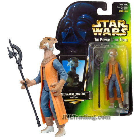 Star Wars Year 1997 Power of The Force Series 4-1/2 Inch Tall Figure : SAELT-MARAE (YAK FACE) with Battle Staff