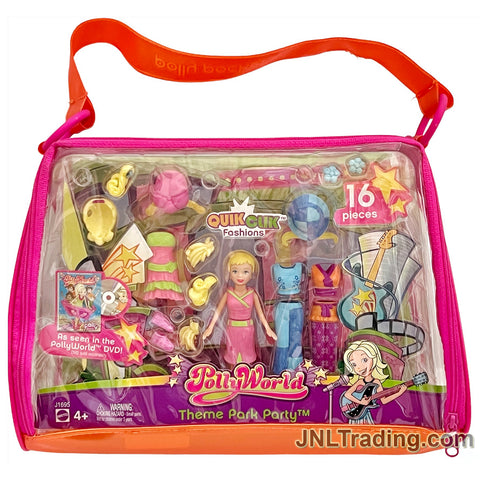 Year 2006 Polly World Series 4 Inch Tall Doll Set - THEME PARK PARTY with Polly Pocket and 16 Pieces of Accessories