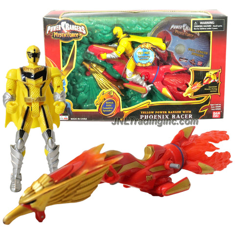 Bandai Year 2006 Power Rangers Mystic Force 7 Inch Long Action Vehicle Set - PHOENIX RACER with Spinning Flame, Missile Launcher, Phoenix Head Missile and Yellow Power Ranger Plus Full Episode DVD Yellow Ranger Figure Plus DVD