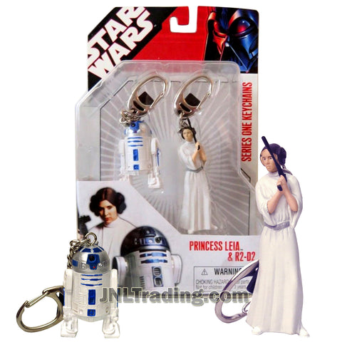 Star Wars Year 2007 A New Hope Series 3-1/2 Inch Tall Figure Keychains - PRINCESS LEIA and R2-D2