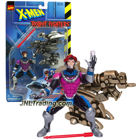 Marvel Comics Year 1997 X-Men Robot Fighters Series 4-1/2 Inch Tall Figure - GAMBIT with Attack Robot Drone