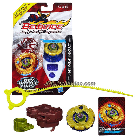 Hasbro Year 2013 Beyblade Shogun Steel Bey Battle Tops with Synchrome Technology - Balance C145S SS-12 ARCHER GRIFFIN with Shogun Face Bolt, Griffin Warrior Wheel, Archer Element Wheel, C145 Spin Track, S Performance Tip and Ripcord Launcher Plus Online Code