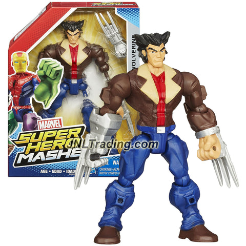 Hasbro Year 2015 Marvel Super Hero Mashers Series 6 Inch Tall Action Figure: Brown Jacket WOLVERINE with Detachable Legs and Hands with Claws