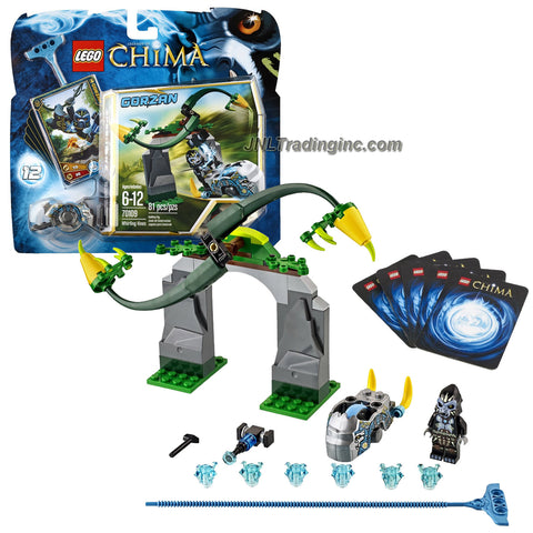 Lego Year 2013 Legends of Chima Series Game Set #70109 - WHIRLING VINES with Jungle Gate, Spinning Fangs, Gorilla Speedor, Ripcord, Power-Up, 6 CHI and 5 Game Cards Plus GORZAN Minifigure (Total Pieces: 81)