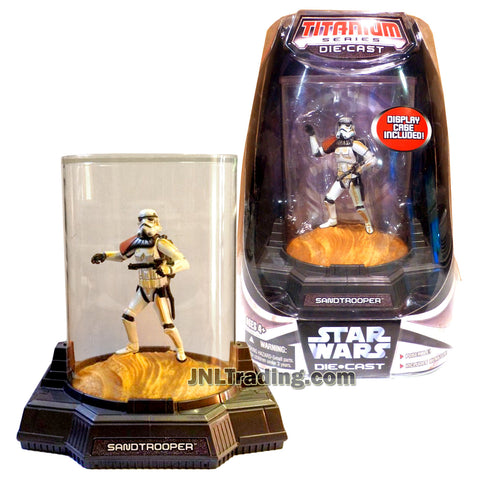 Star Wars Year 2006 Titanium Die Cast Series 4 Inch Tall Figure - SANDTROOPER (Painted Version) with Blaster and Display Case