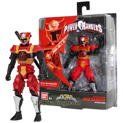 Year 2018 Power Rangers Super Ninja Steel Series 5 Inch Tall Figure - Action Hero Lion Fire Armor Red Ranger with Katana Sword