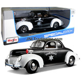 Maisto Special Edition Series 1:18 Scale Die Cast Car - Black White Police Coupe 1939 FORD DELUXE with Base (Dimension: 9-1/2" x 3-1/2" x 3-1/2")