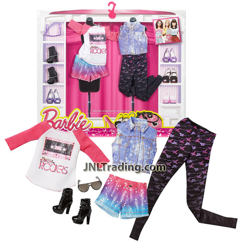 Year 2015 Barbie Fashionistas Series Fashion Pack - ROCKERS OUTFIT with 2 Tops, Shorts, Long Pants, Shoes and Sunglasses