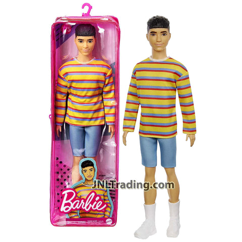Year 2020 Barbie Ken Fashionistas Series 12 Inch Doll Set #175 - Hispanic Model GRB91 in Yellow Striped Long Sleeve Shirt and Denim Shorts