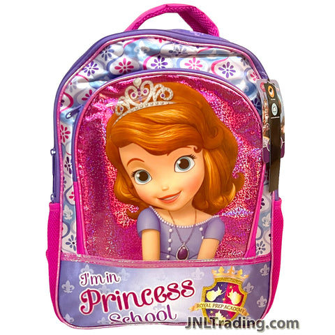 Disney Sofia the First I'm in Princess School Royal Prep Academy Backpack with 2 Compartments, 2 Side Pocket and Adjustable Padded Shoulder Straps