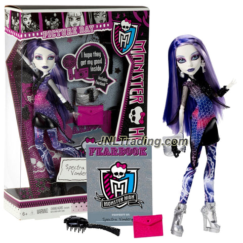 Mattel Year 2012 Monster High Picture Day Series 11 Inch Doll Set - SPECTRA VONDERGEIST  with Purse, Folder, Fearbook, Hairbrush and Doll Stand