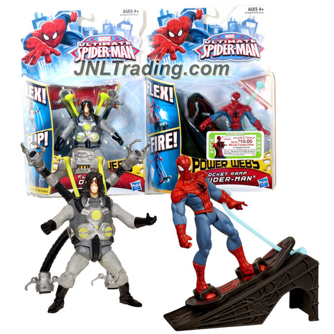Hasbro Year 2012 Marvel Ultimate Spider-Man Power Webs 2 Pack 4 Inch Tall Figure - Flip Strike DOC OCK and Rocket Ramp SPIDER-MAN