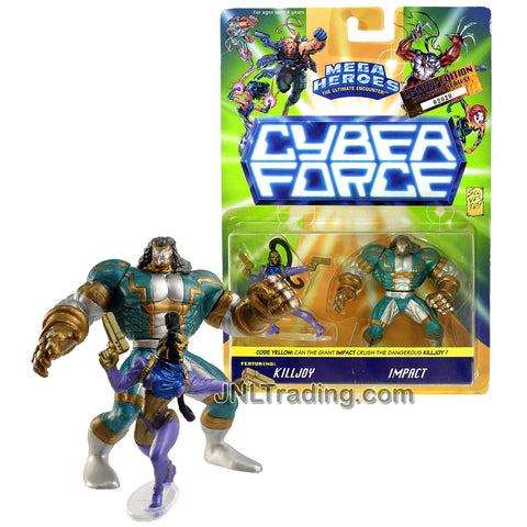 Year 1995 Mega Heroes The Ultimate Encounter Cyber Force Limited Edition Collector Series 2 Pack 2-1/2 Inch Tall Mini Figures - KILLJOY and IMPACT