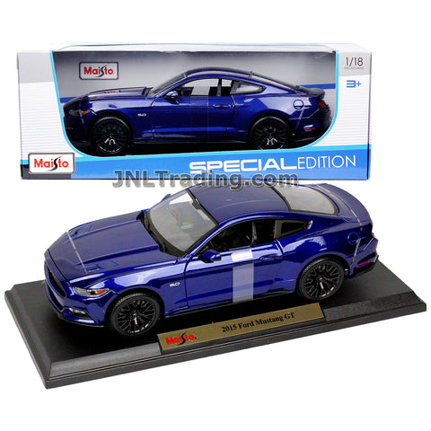 Maisto Special Edition Series 1:18 Scale Die Cast Car Set - Dark Blue Sports Coupe 2015 FORD MUSTANG GT with Display Base