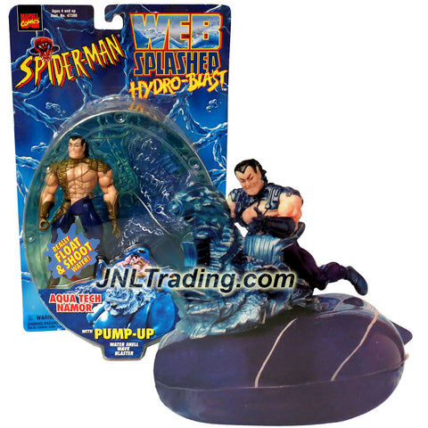 Toy Biz Year 1998 Marvel Comics Spider-Man Web Splashed Hydro-Blast Series 5 Inch Tall Figure Set - AQUA TECH NAMOR with Pump-Up Water Shell Wave Blaster