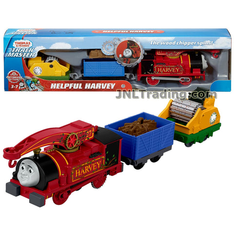 Thomas & Friends Year 2017 Trackmaster Series Motorized Railway 3 Pack Train Set - HELPFUL HARVEY with Wood Chip Wagon and Wood Chipper