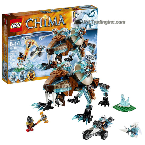 Lego Year 2014 "Legends of Chima" Series 9 Inch Long Vehicle Set #70143 - SIR FANGAR'S SABER-TOOTH WALKER with Opening Jaws, 4 Flick Missiles, Translucent Blue Ice Elements and Stealthor's Detachable Trike Plus 3 Minifigures: Sir Fangar, Stealthor (Total Pieces: 415)