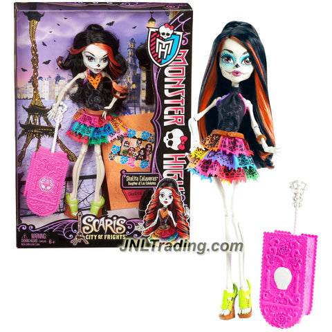Mattel Year 2012 Monster High "Scaris City of Frights" Deluxe Series 11 Inch Doll Set - Skelita Calaveras "Daughter of Los Eskeletos" with Bone Handle Suitcase, Hairbrush and Doll Stand