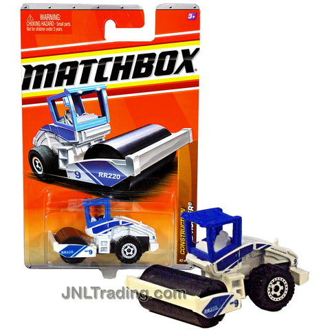 Matchbox Year 2010 Construction Series 1:64 Scale Die Cast Car Set #43 - White Color RR20 Unit 9 ROAD ROLLER with Blue Stripe T8949