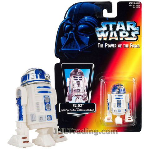 Star Wars Year 1995 The Power of the Force Series 3 Inch Tall Figure : R2-D2 with Light-Pipe Eye Port and Retractable Leg