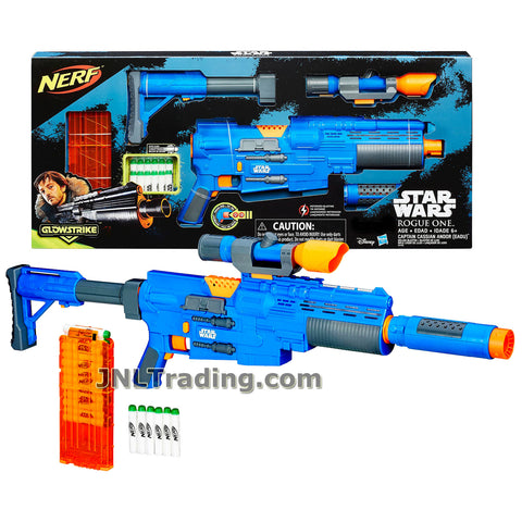 Nerf Year 2016 Star Wars Rogue One Series CAPTAIN CASSIAN ANDOR (EADU) Blaster with Lights and Sounds Plus Clip, Scope, Tactical Rail, Motorized Trigger, Stock and Glowstrike Darts