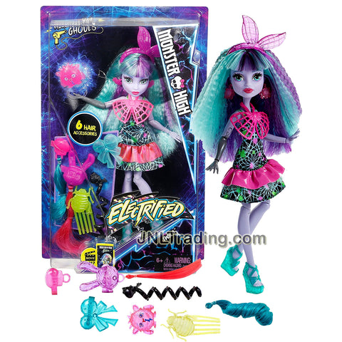 Mattel Year 2016 Monster High Electrified Series 11 Inch Doll Set - Daughter of the Boogey Man TWYLA with 6 Hair Accessories and Electric Monster Pet