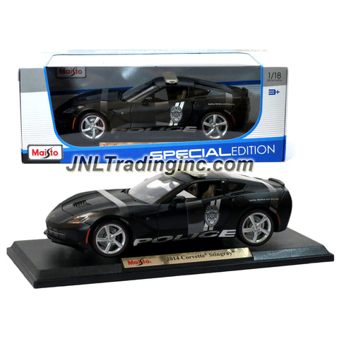Maisto Special Edition Series 1:18 Scale Die Cast Car - Black Police Cruiser Sports Coupe 2014 CORVETTE STINGRAY with Base (Dim:9-1/2" x 3-1/2" x 3")