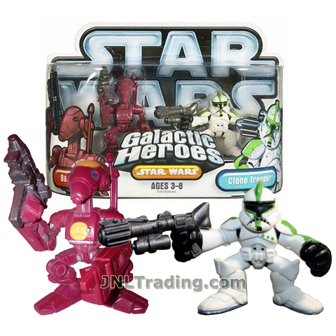 Star Wars Year 2007 Galactic Heroes Series 2 Pack 2 Inch Tall Mini Figure - BATTLE DROID with Blaster and CLONE TROOPER with Blaster