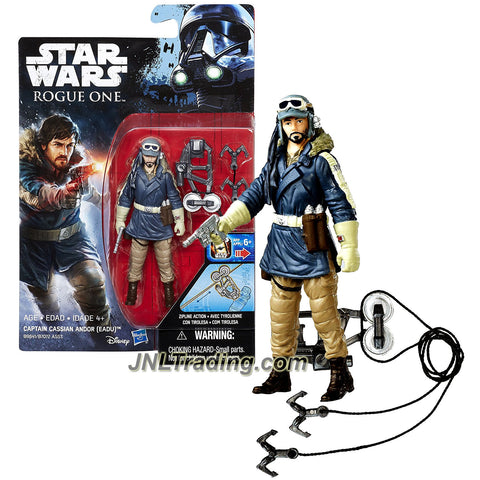 Hasbro Year 2016 Star Wars Rogue One Series 4 Inch Tall Action Figure - CAPTAIN CASSIAN ANDOR (EADU) with Blaster Gun and Zip Line Pack
